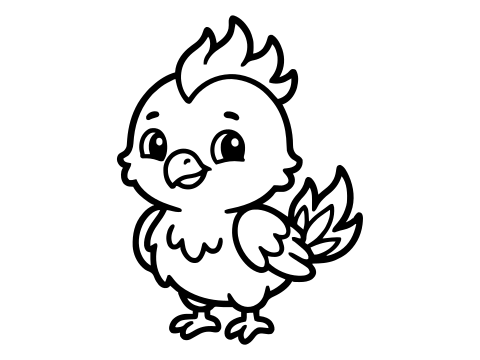 Black and white baby phoenix coloring page to print