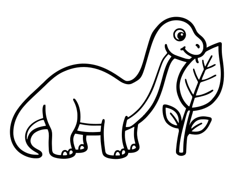 Black and white dino eating leaf coloring page to print