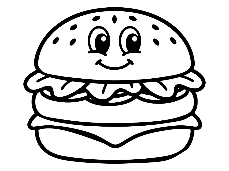 Black and white burger coloring page to print