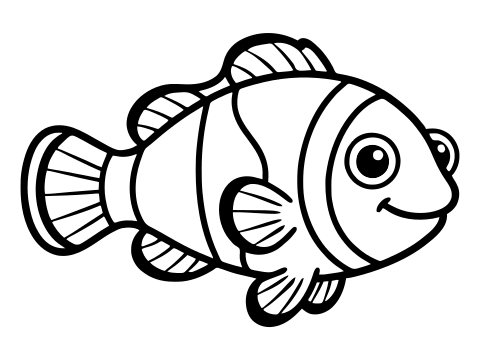 Black and white clownfish coloring page to print