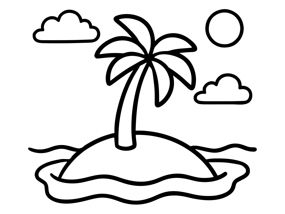 Black and white island coloring page to print