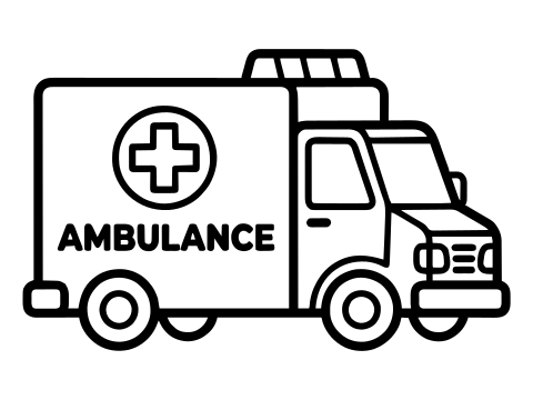 Black and white ambulance coloring page to print
