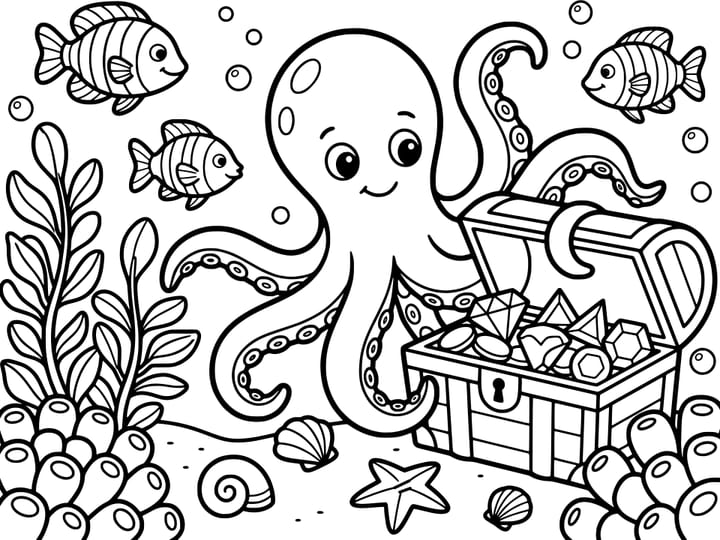 Hard level: an octopus with a treasure chest